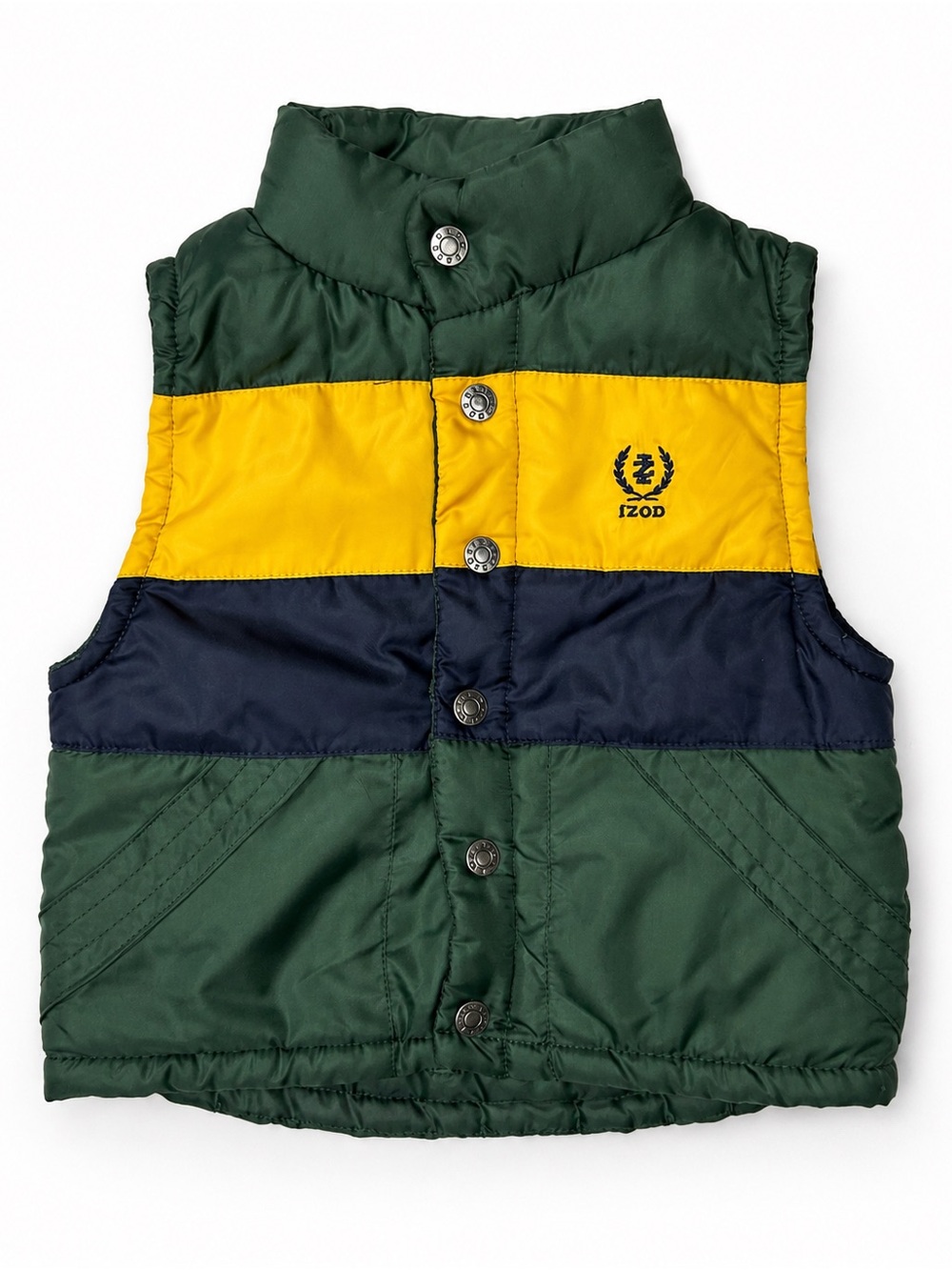 Izod Green, Yellow & Navy Colorblock Kids Puffer Vest